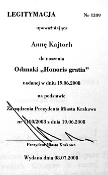 Honoris Gratia dla Anny Kajtochowej